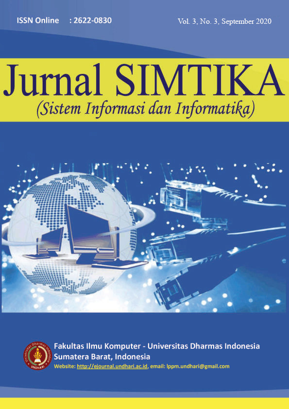 					View Vol. 3 No. 3 (2020): JURNAL SIMTIKA, SEPTEMBER 2020
				
